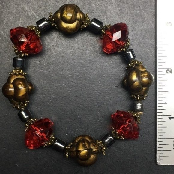 Chunky Stretch Bracelet Red Gold Gunmetal Silver Faceted Bead - Picture 5 of 5